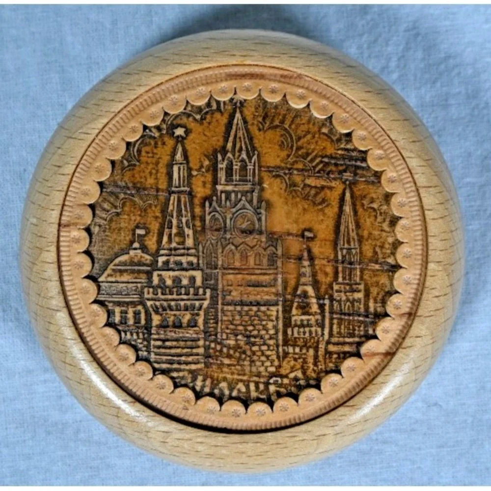 Mockba Moscow Russia Engraved Wood Palm Bottle Opener Vintage Bar Tool